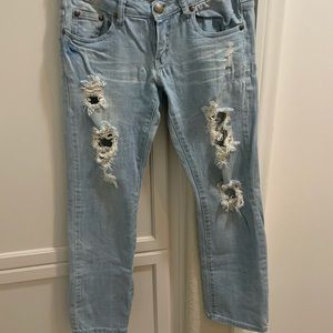 Machine Distressed Boyfriend Ankle Jeans